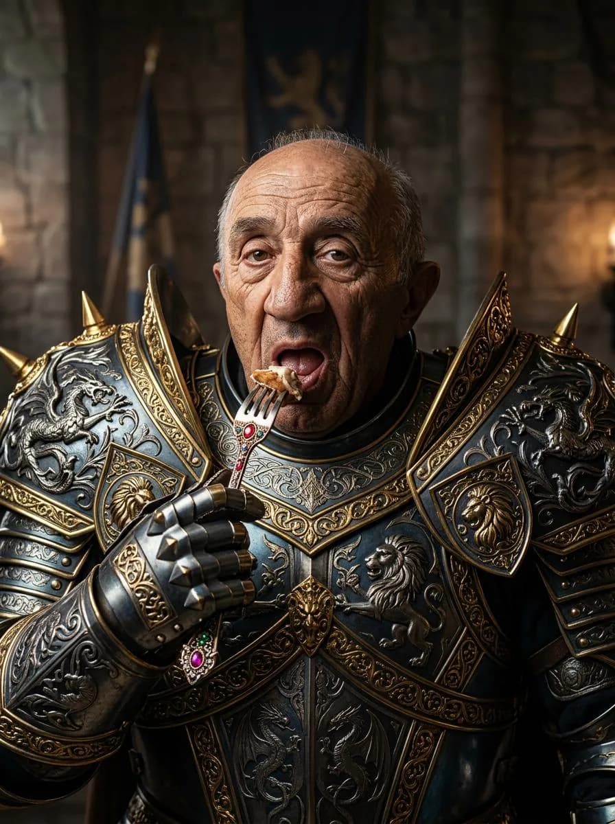 A community portrait transformed into a fantasy warrior